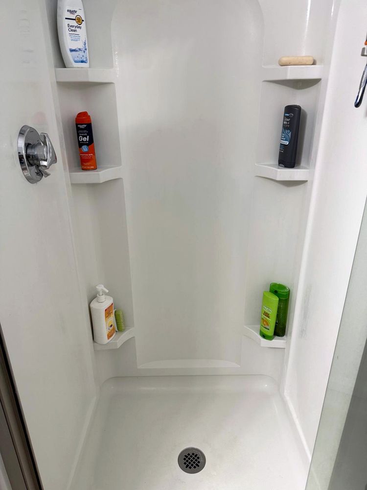 Bright, spotless shower after a RiseUp deep clean
