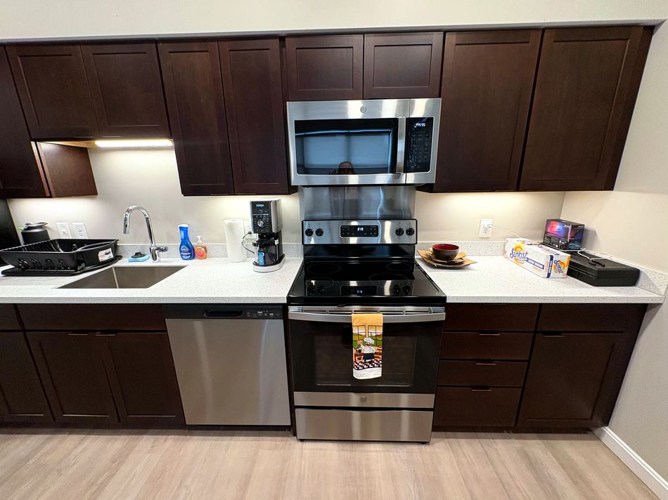 Clean kitchen with stainless steel appliances
